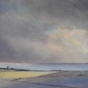 watercolour painting of sunset over the wash